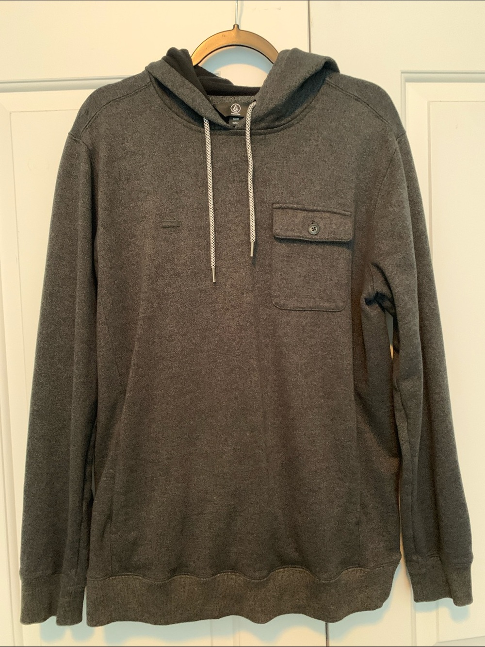 Volcom Men's Dark Gray Hooded Sweater with Chest Pocket